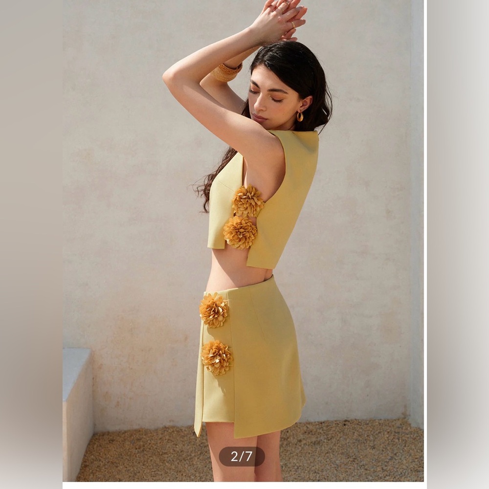 Commense 3D Floral Embellished Short Skirt Set